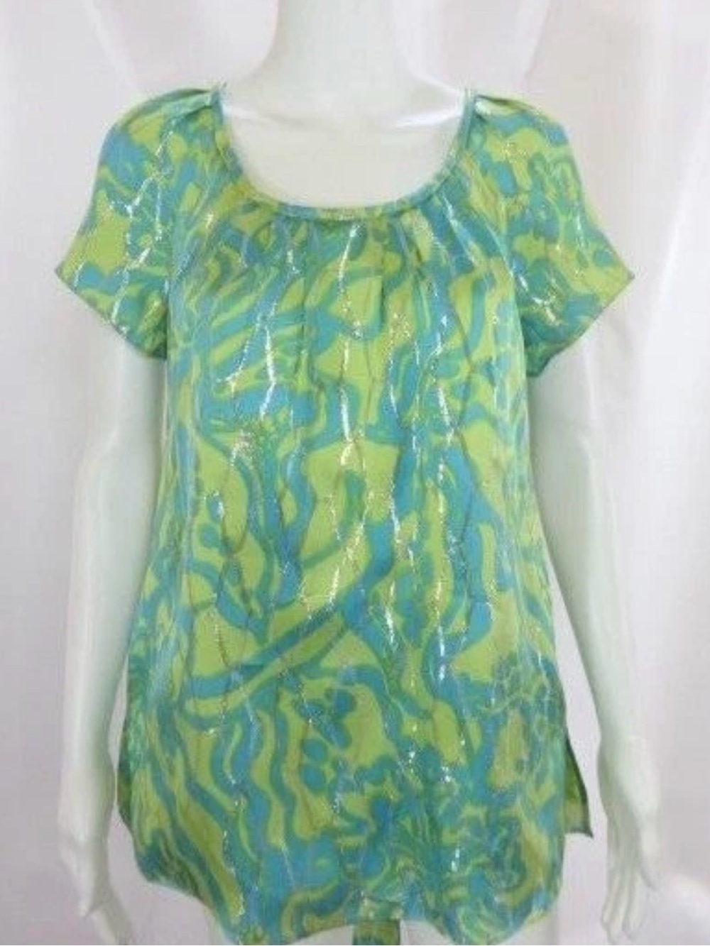 Lilly Pulitzer Lime & Aqua Scoop Neck Short Sleeve Tunic with Shimmer